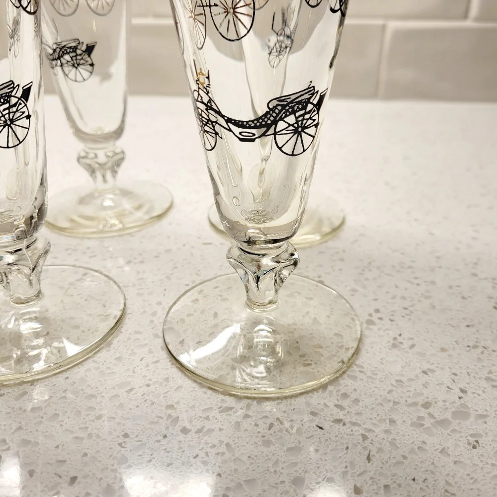 Vintage MCM Libbey Antique Stagecoach Pilsner Glasses Set‎ of 8